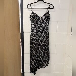 White House Black Market Asymmetrical Black Lace Dress